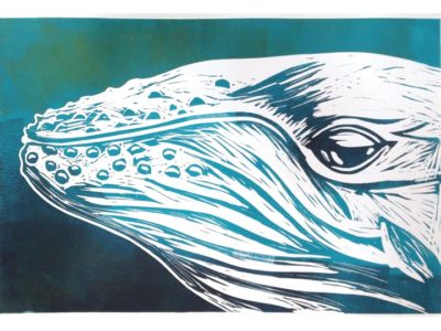 up close humpback portrait linocut