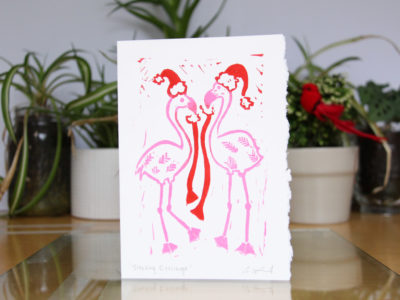 chistmas flamingo with stockings