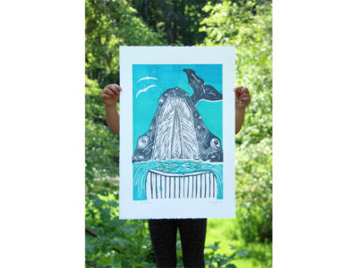 super big gulp origina linocut whale blockprint